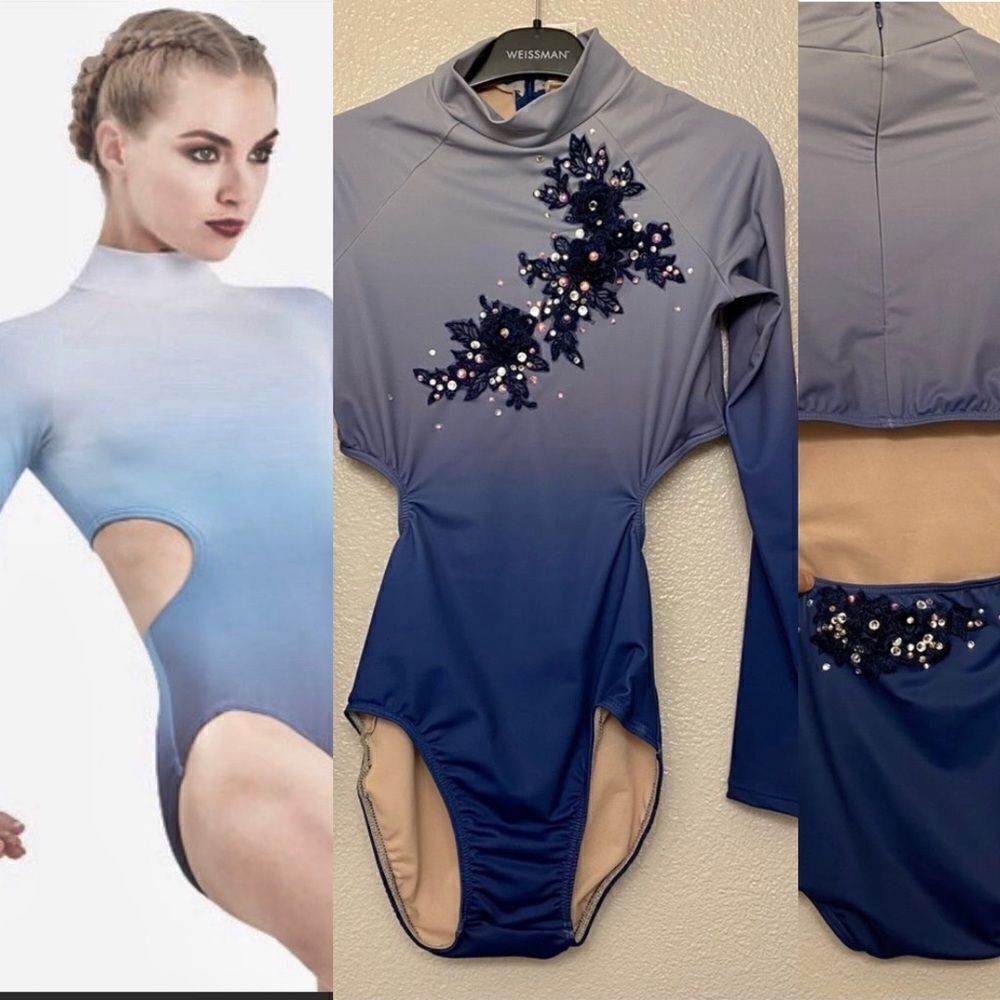 WEISSMAN Balera Dance solo Blue custom Ombre Cutout Leotard PL10475 child LC